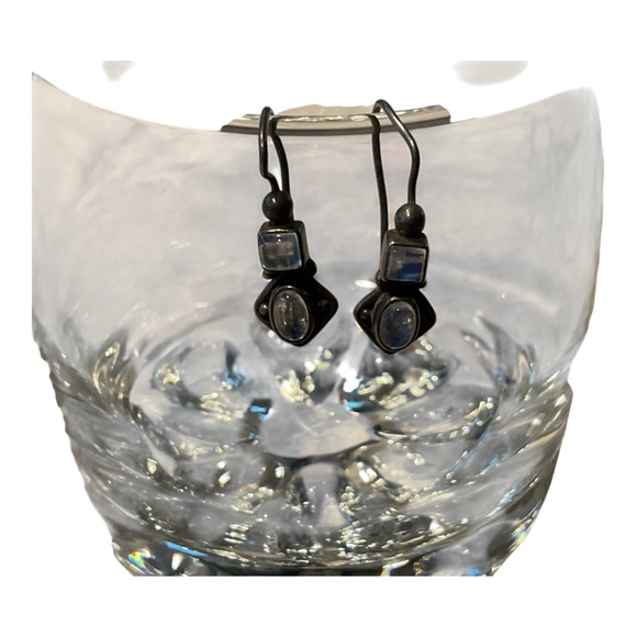 Silver Earrings Glass stones hook pierced vintage 1” - Picture 2 of 9